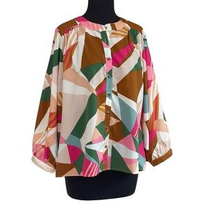 JODIFL Lonely As It Gets Fuchsia Mix Abstract Print Top Sz M Dolman Sleeves